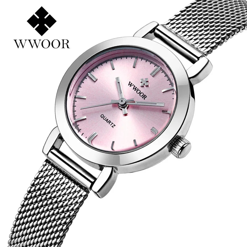 WWOOR Quartz Watch for Women Elegant Stainless Steel Women's Watches Gifts Waterproof Fashion Trend Simple Ladies Watch