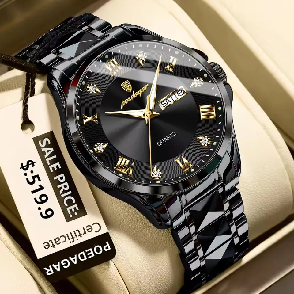 POEDAGAR 883 Stainless Steel Belt Quartz Men's Watches Male Reloj Fashion Men Clock Waterproof Luminous Date Week Man Wristwatch