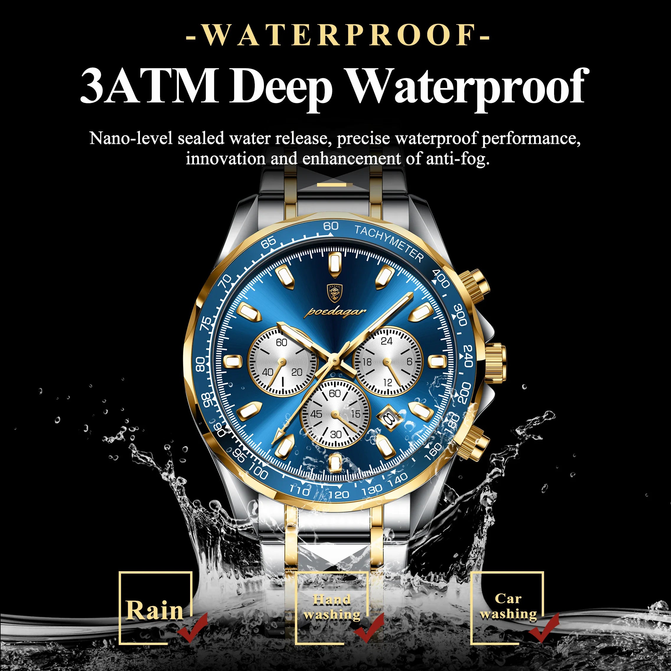 POEDAGAR Sports Watch Wrist Men Stainless Steel Quartz Watches Waterproof Luminous Date Chronograph Men's Watches Reloj Clock
