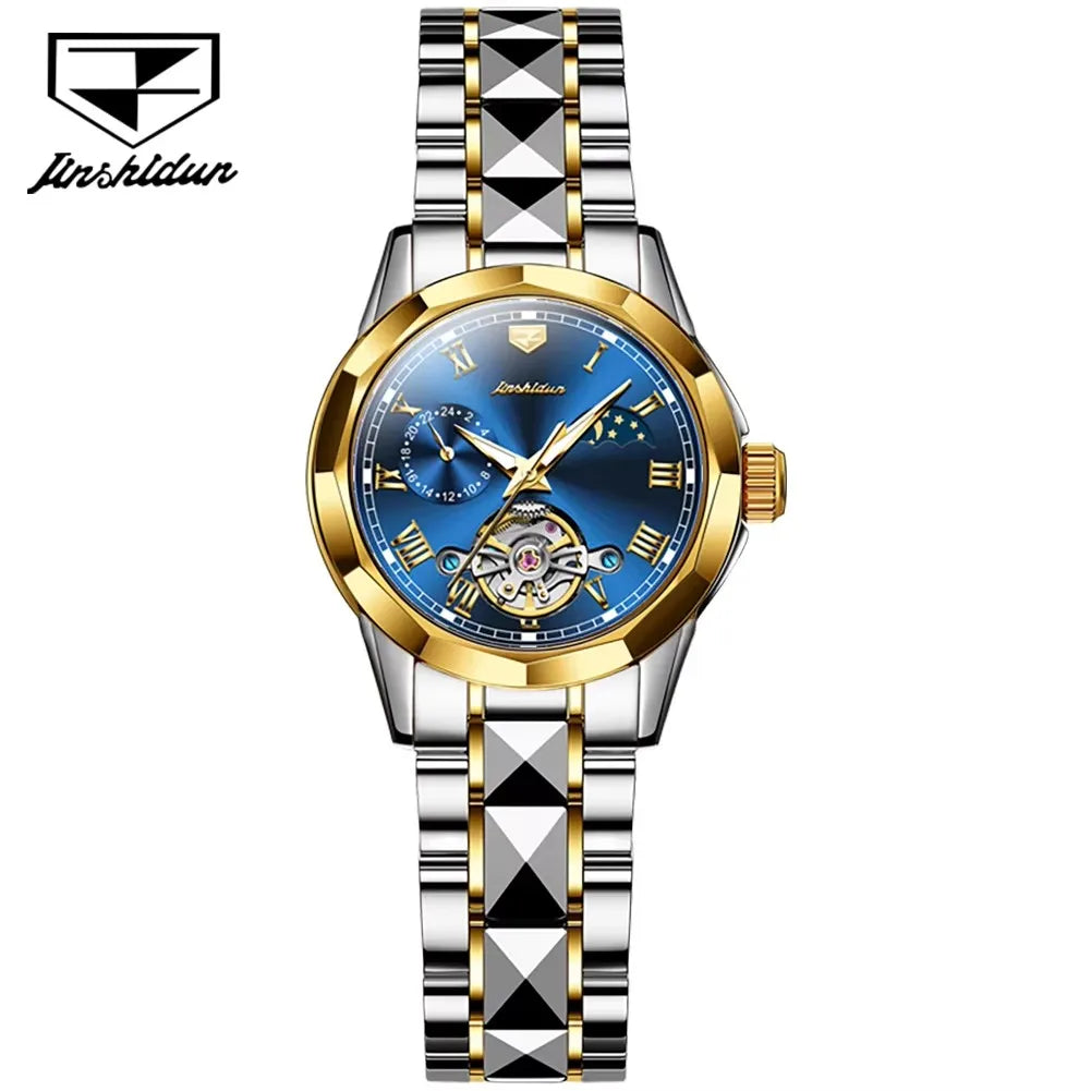 Jsdun 8937 Tungsten and Stainless Steel Wristwatch Moon Phase Automatic Movement Fashion Mechanical Watch Ladies Women's Watches
