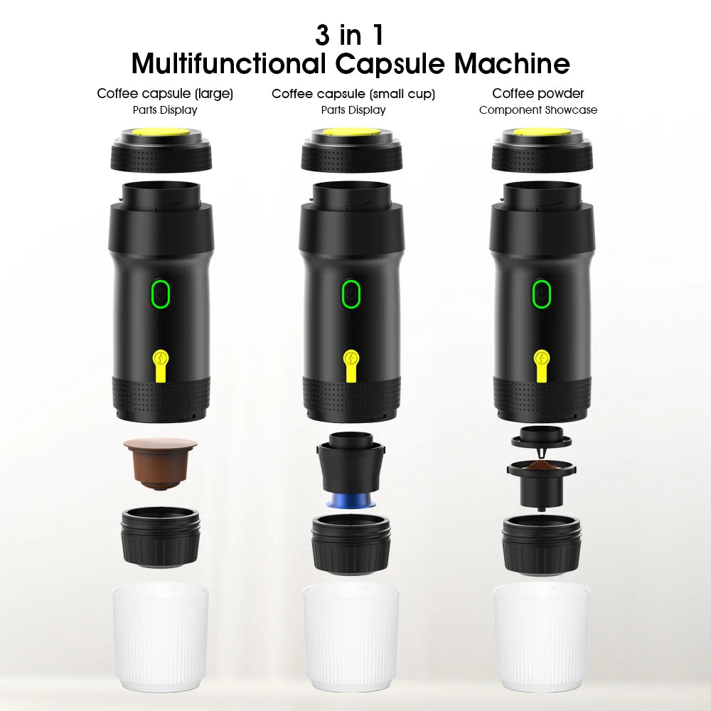 Rechargeable Fully Automatic Coffee Machine 20bar USB Portable Espresso Maker Plastic Housing 0.6L Water Tank Heating Function