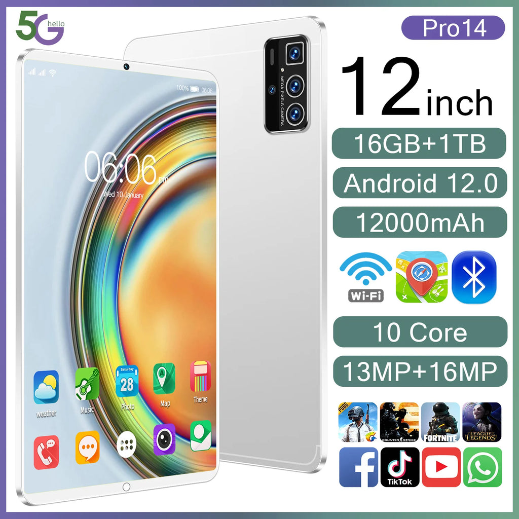 Hot Sell New 2025 Pad 16gb Ram 1tb Rom Dual Sim 12 Inch Wifi Gps Battery 4g 5g Calling Tablet Pc Gsm Tablet Pc