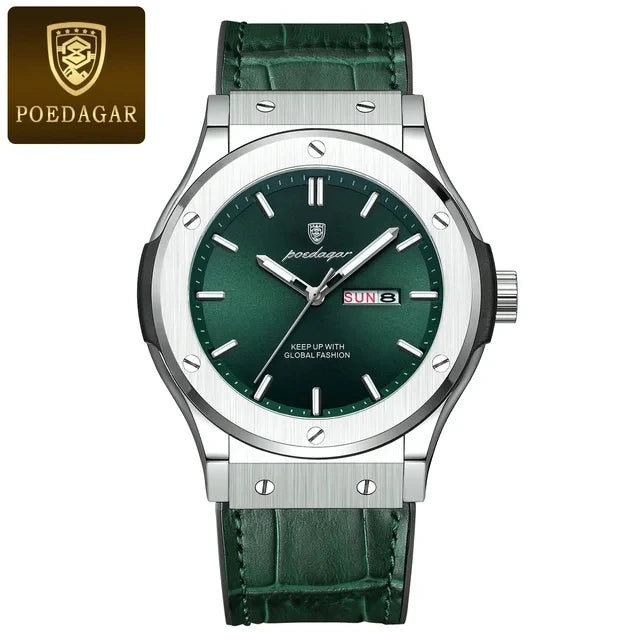 POEDAGAR 952 Fashion Men's Watches Trend Classic New Quartz Watch for Man Waterproof Luminous Week Date Wristwatch Leather