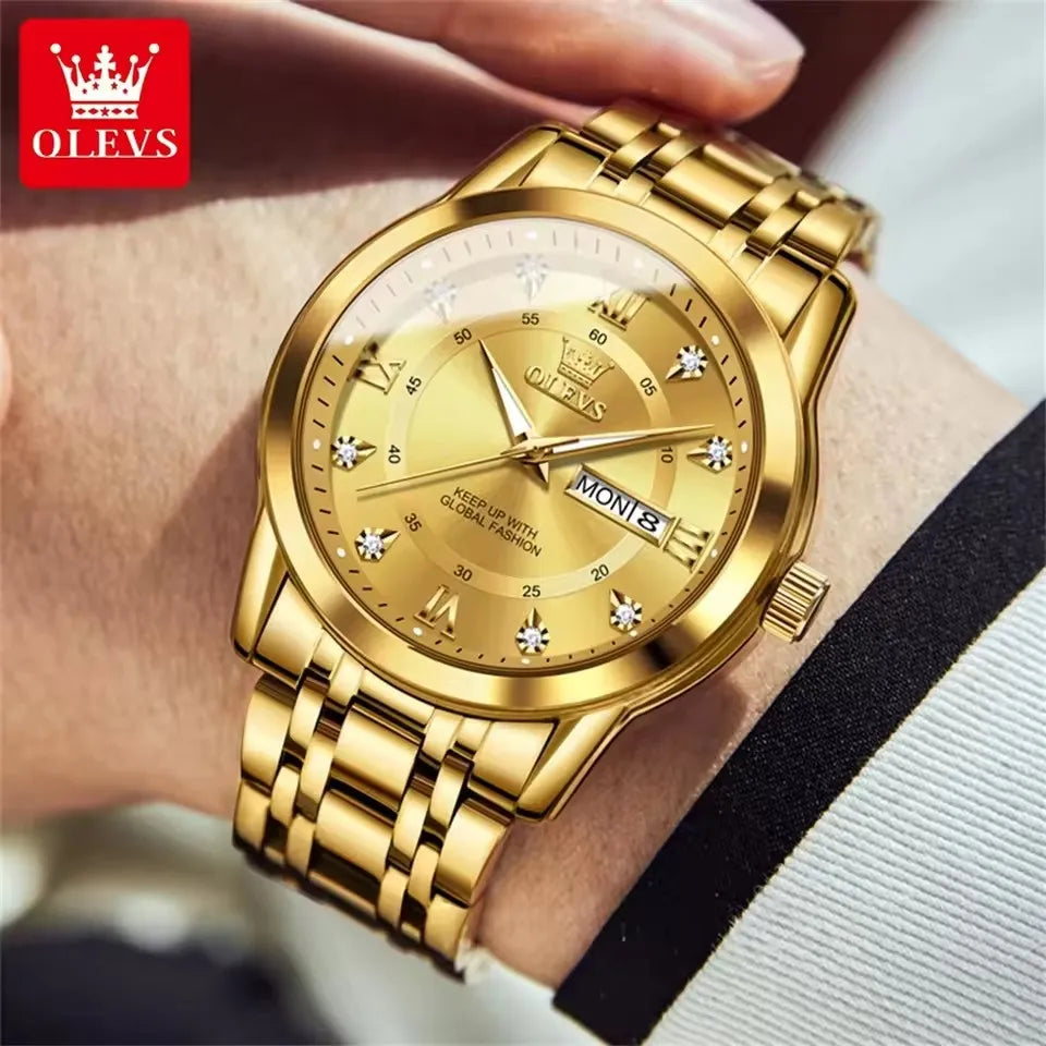 OLEVS 5513 Men's Watches Fashion Gold Hot Quartz Watch for Man Stainless Steel Waterproof Luminous Wrist Watch Date Week