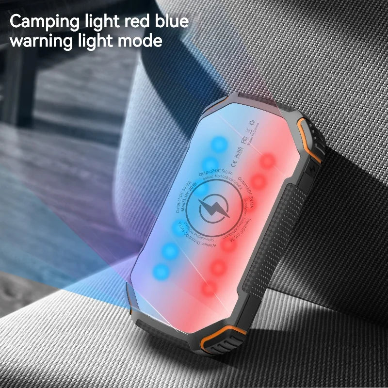 20000mah Waterproof  Solar Power Bank  Illumination Camping Charger Travel Led 3A Solar Wireless Power Bank