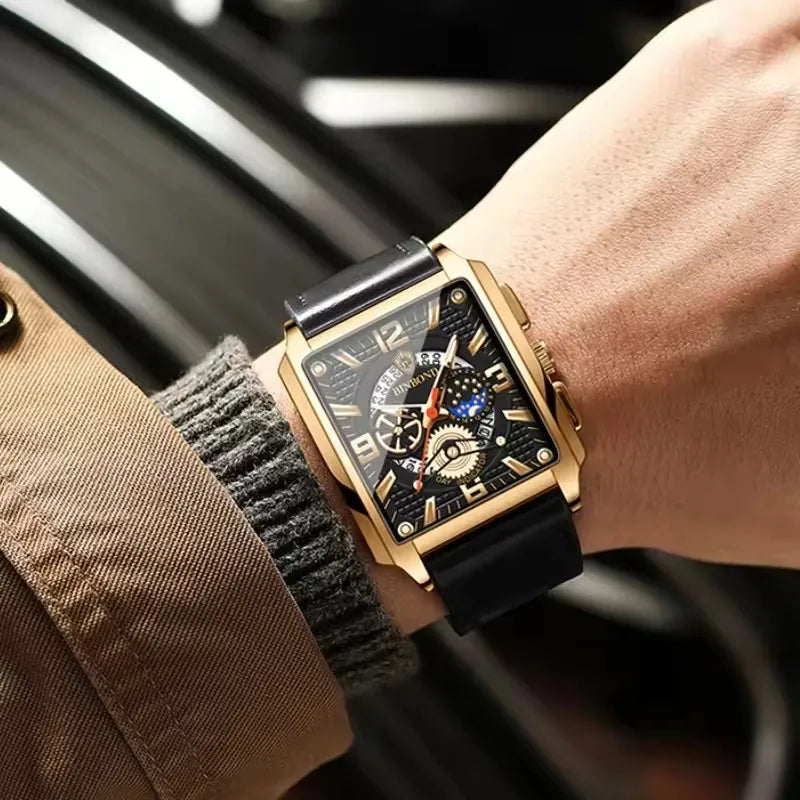 BINBOND B6575 6575 Fashion Brand Stainless Steel Leather Strap Waterproof Men's Watches Luxury Male Wristwatch Relogio Masculino