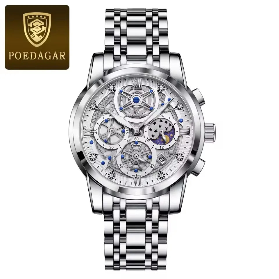POEDAGAR Watch Luxury 984 Fashion Quartz Men's Watches Reloj High Quality Chronograph Moon Phase Dial Wristwatches Reloj Montre