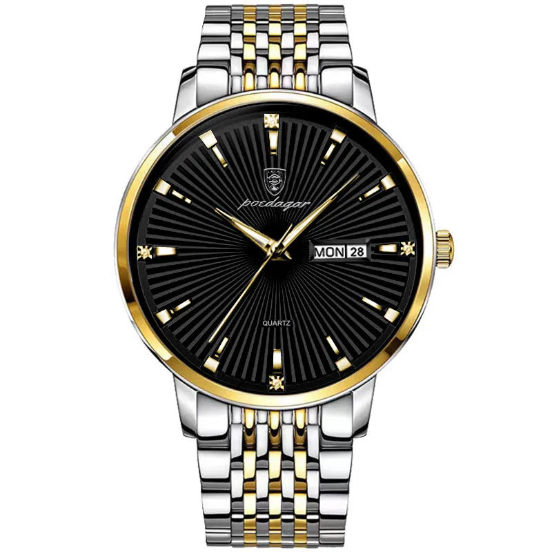 Luxury POEDAGAR 994 Men Watch Business Men's Watches Waterproof Luminous Day Week Stainless Steel Quartz Wristwatches Man Reloj