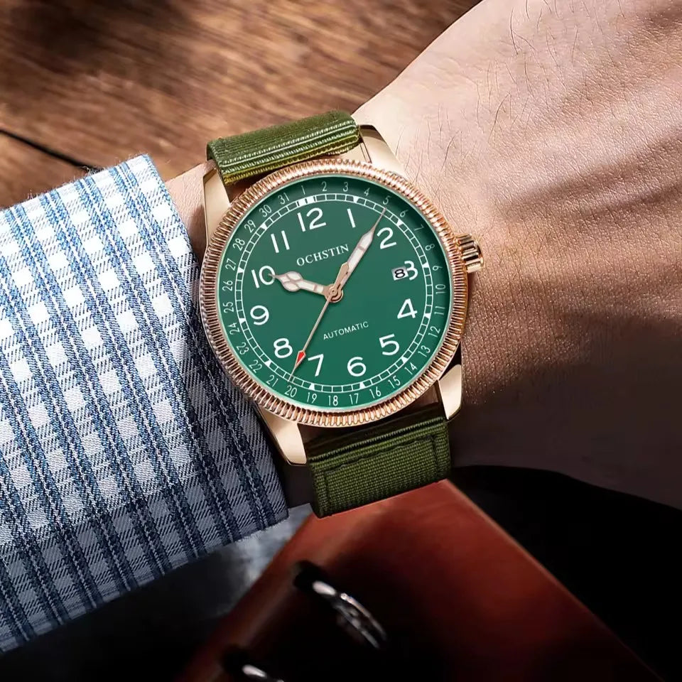 OCHSTIN 7006 GA7006 Waterproof Classic Auto Date Clocks Men's Watches Automatic Mechanical Business Leather Nylon Wristwatches