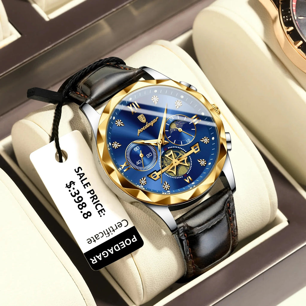 POEDAGAR 996 Luxury Business Man Wristwatch Leather Men's Watches Waterproof Luminous Male Watch for Men Quartz Clock Reloj