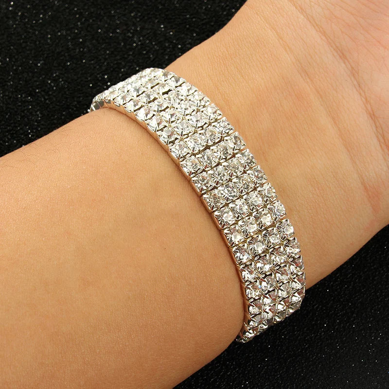 Multi-Style Silver color Rhinestone Bracelets & Bangles Wedding Bridal Bracelet Stretching Wristband Bracelet For Women Jewelry