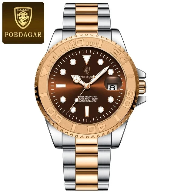 POEDAGAR Luxury Men Watch Business Quartz Watches Sports Waterproof Luminous Date Stainless Steel Men's Watches