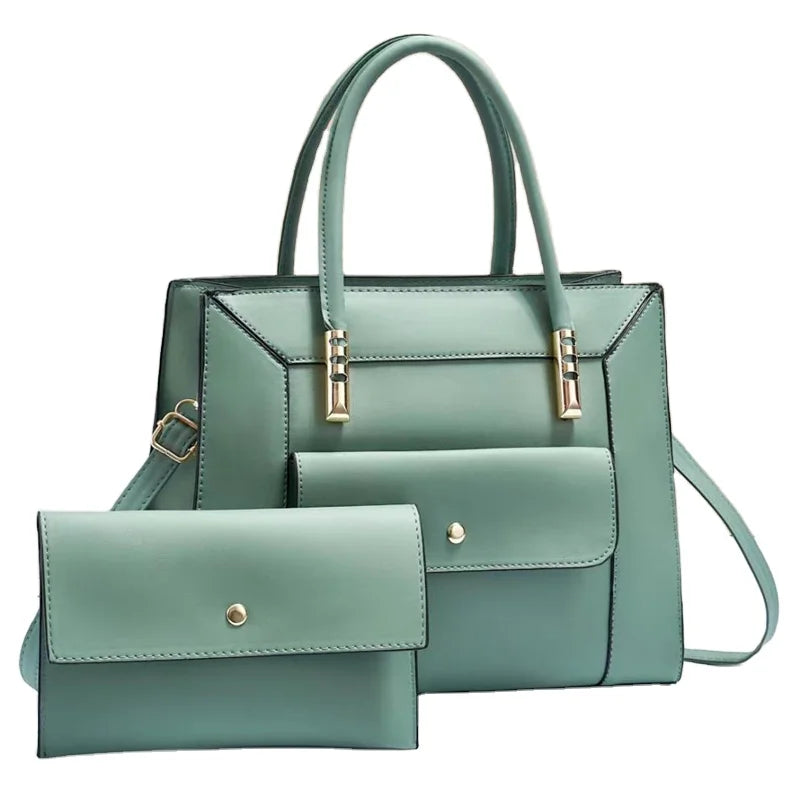 2023 New PU Women Handbags Two Piece Big Capacity Ladies Clutch Bag Handbag Set Wallet