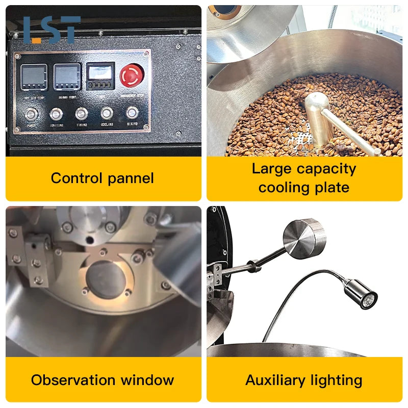 1kg Stainless Steel Fully Automatic Coffee Roaster Machine Temperature Control Small Gas/Electric Powered Household Use 220V