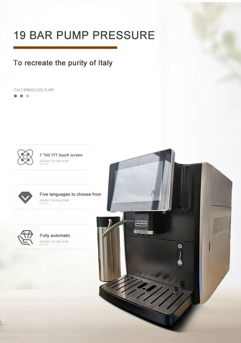 Automatic Coffee Machine 220V EU Plug Stainless Steel App-Controlled for Household & Hotel Use