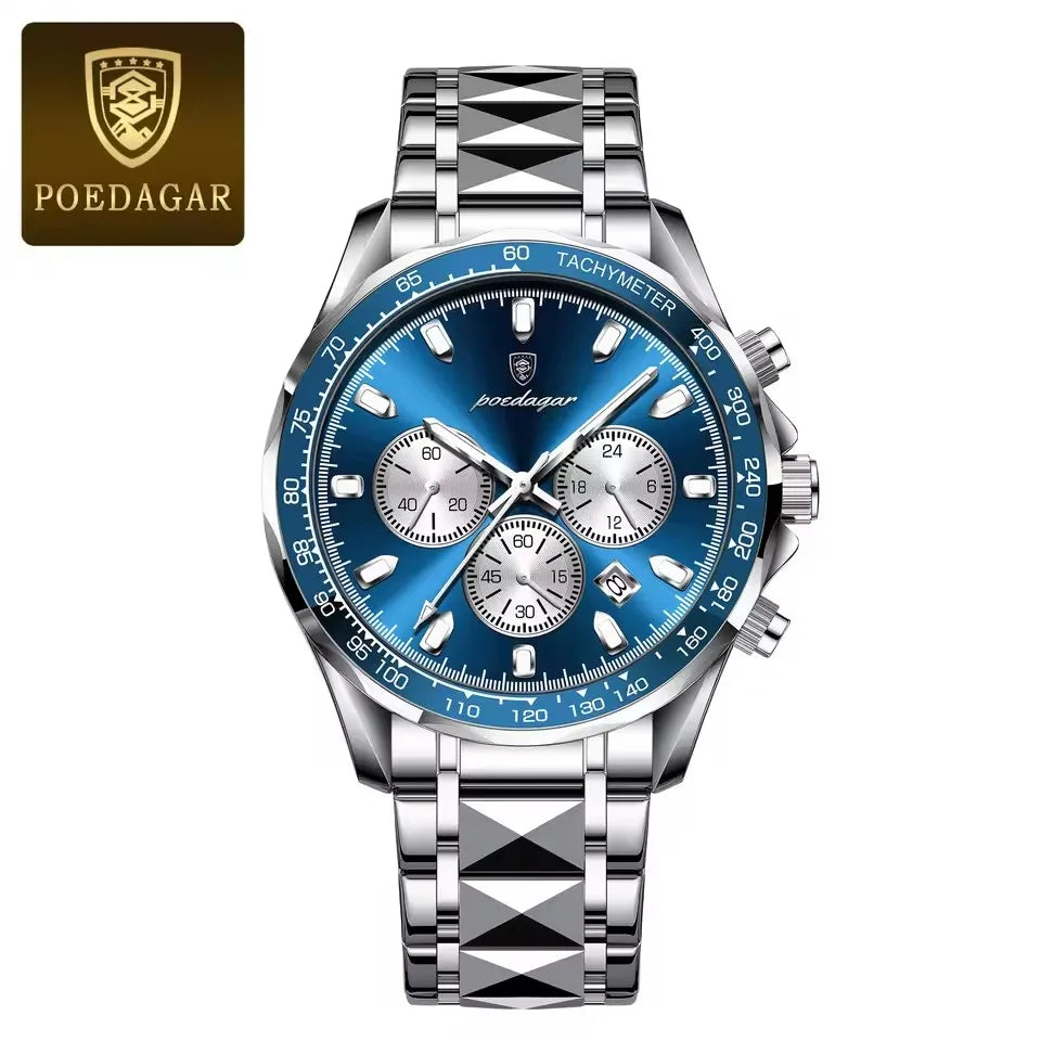 POEDAGAR Sports Watch Wrist Men Stainless Steel Quartz Watches Waterproof Luminous Date Chronograph Men's Watches Reloj Clock