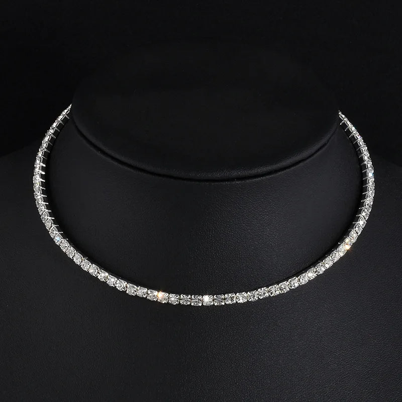 TREAZY Women Diamante Rhinestone Choker Necklace Silver Color Wedding Bridal Party Crystal Collar Choker Chain Necklace Jewelry