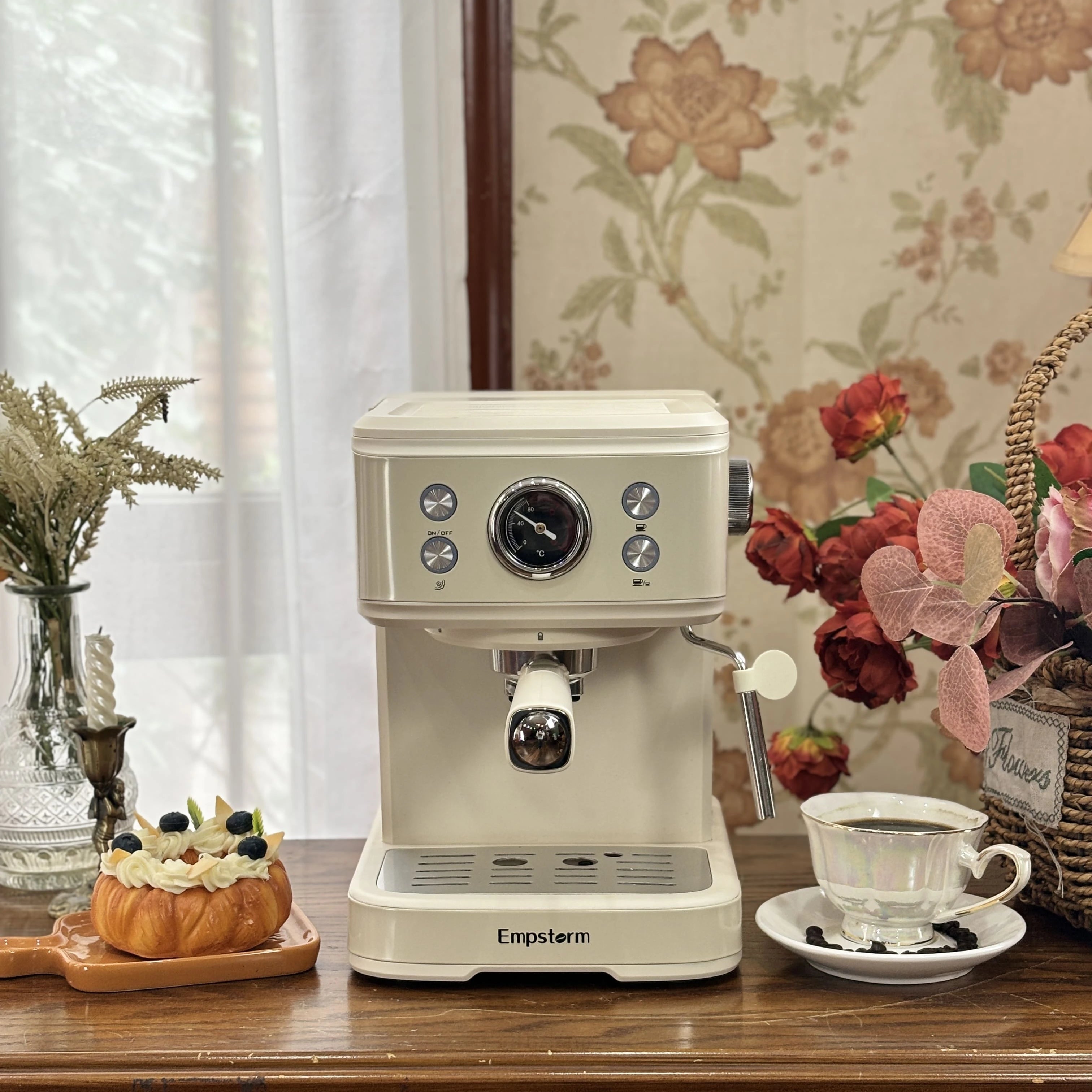 US Stock Barista 20bar Espresso Machine 3-in-1 Function Semi-Automatic Coffee Brewer White Barista Machine for Families 04E
