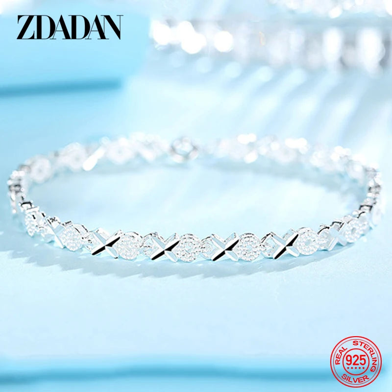 ZDADAN 925 Sterling Silver Bracelet Chain For Women Fashion Wedding Jewelry Gift
