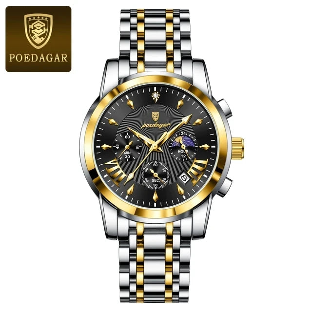 POEDAGAR 813 Fashion Men Quartz Watch Waterproof Luminous Date Chronograph Wristwatch Man Luxury Stainless Steel Men's Watches