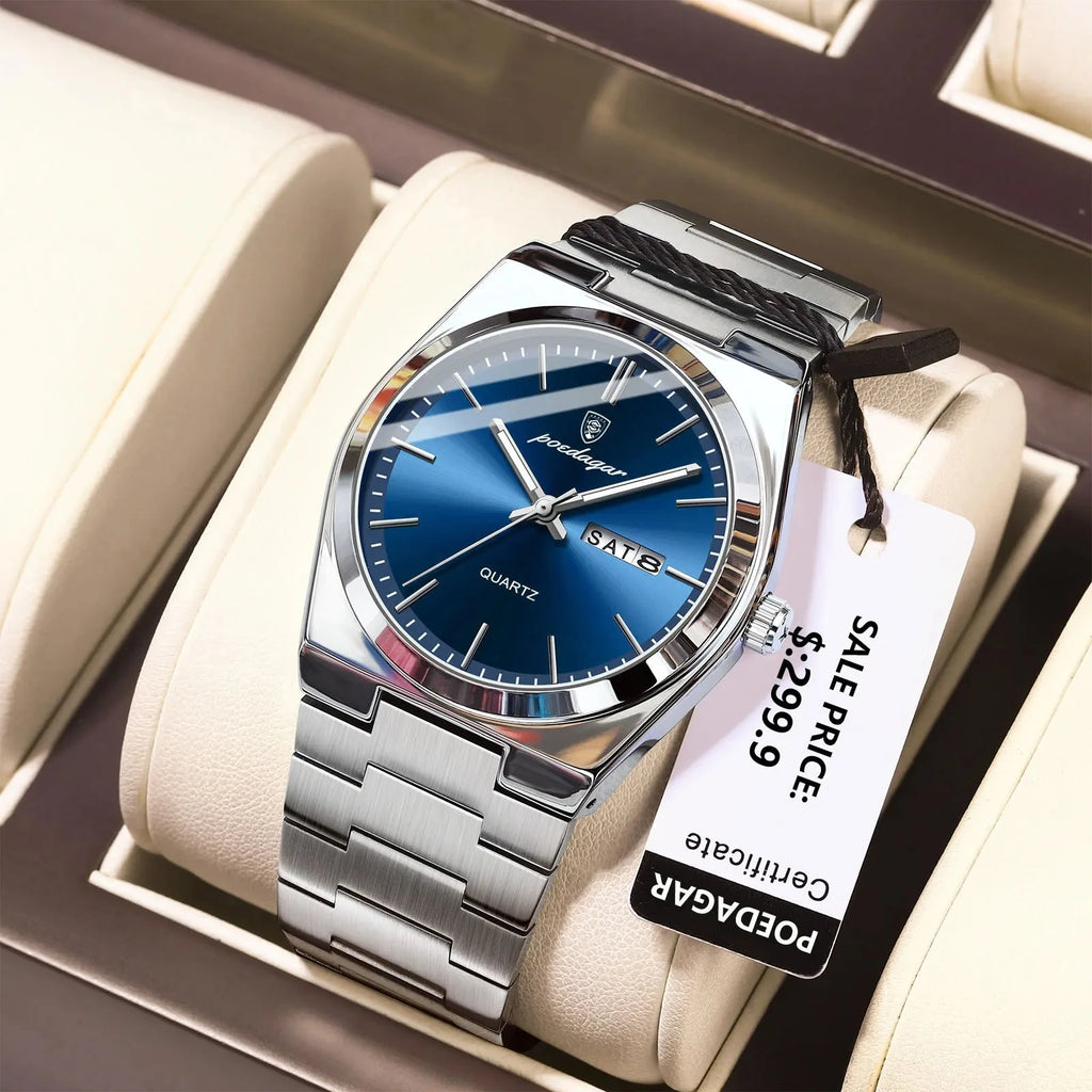 New POEDAGAR Luxury Watch for Men Waterproof Luminous Date Week Stainless Steel Quartz Watch Casual Men's Watches Male Clock 930