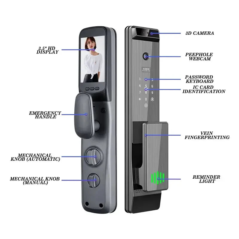 Smart Home Security 3d Face Door Lock Mobile Phone App Fully Automatic Wifi Tuya Fingerprint Smart Lock With Camera