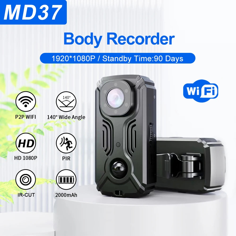 MD37 1080P Mini Body Camera Home Security HD Mini Surveillance Cameras APP Live Video on Mobile Phone Recorder With Back Clip