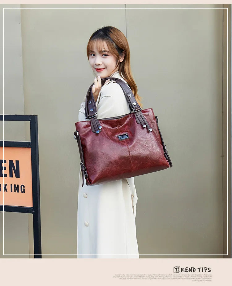 New Fashion Casual Tote Bag Women Handbags Soft Leather Shoulder Bags Vintage Big Capacity Crossbody Hand Bag for  Ladies