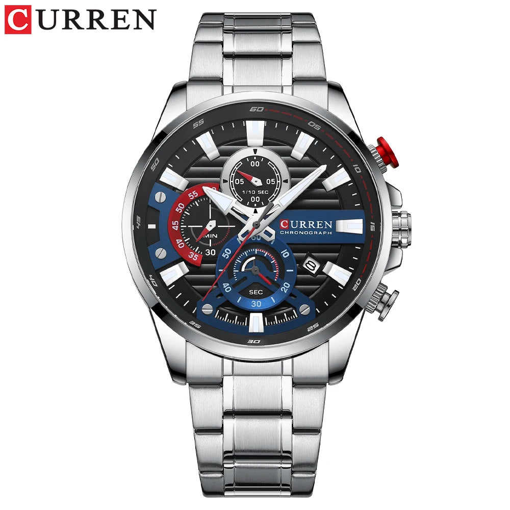 CURREN 8415 Casual Quartz Wristwatch Auto Date Clock Reloj Chronograph Fashion Stainless Steel Original Men's Watches For Male