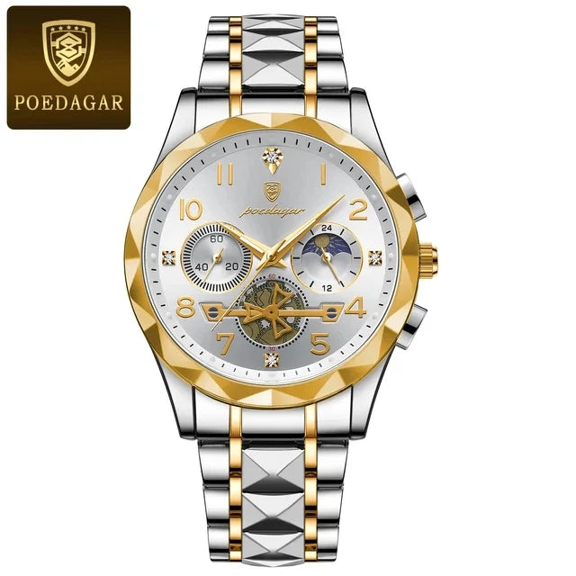 POEDAGAR 972 New Sports Watch Men Stainless Steel Man Quartz Wristwatch Waterproof Luminous Chronograph Men's Watches