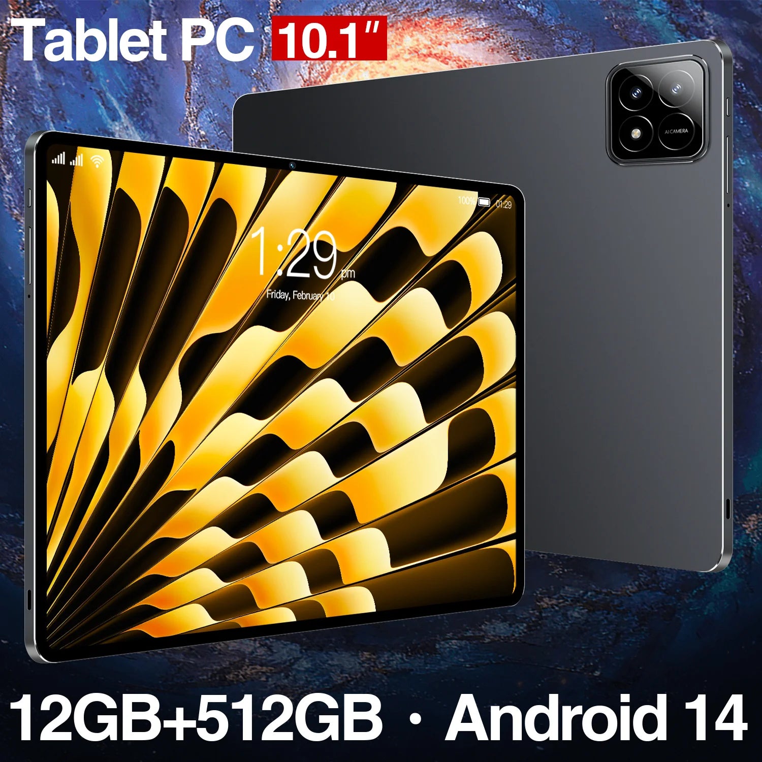 Pad6S 10.1-Inch Quad Core Android Tablet PC with 4G Network 12GB Memory Capacitive Front Phone HD Display Resolution