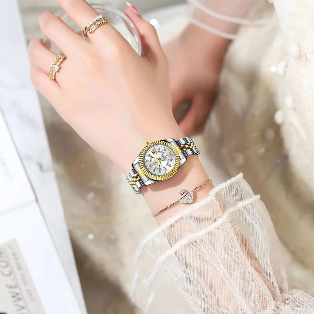 POEDAGAR 780 Luxury Elegant Watch for Women Waterproof Luminous Date Ladies Watch Stainless Steel Quartz Women's Watches Girls