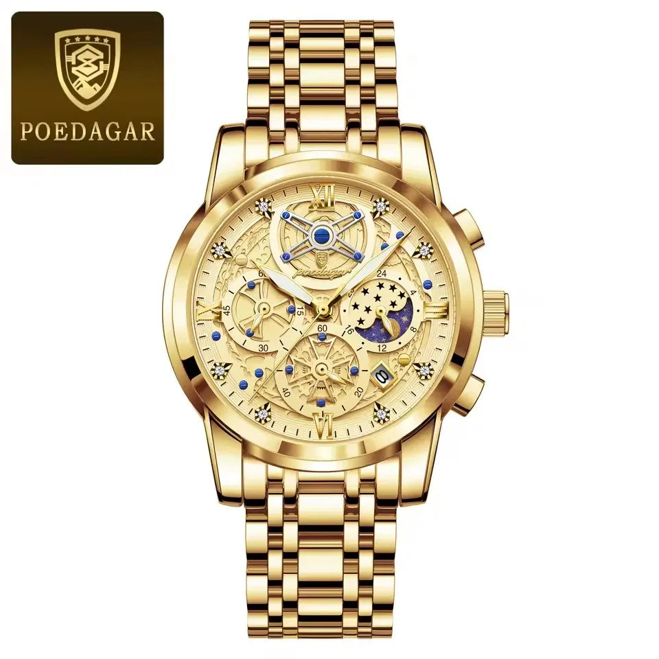 POEDAGAR Watch Luxury 984 Fashion Quartz Men's Watches Reloj High Quality Chronograph Moon Phase Dial Wristwatches Reloj Montre