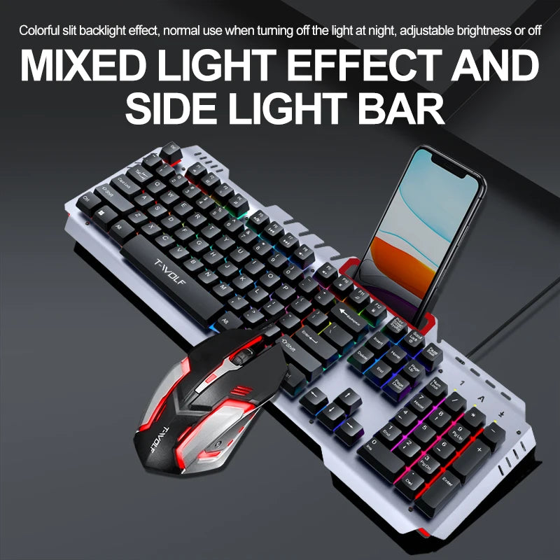TWOLF TF600 Tastiera E Mouse Da Gaming Klavye Mouse Set Rgb Gaming Keyboard and Mouse Kit LED Backlit Keyboard Mouse for Desktop