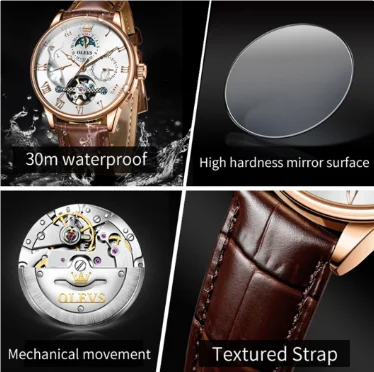 OLEVS 7009 New Moonswatch Mechanical Watch for Men Waterproof Automatic Man Hand Clock Calendar Fashion Business Men's Watches