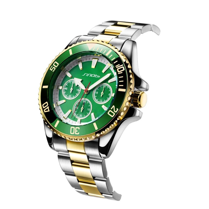 SINOBI Luxury Men Watch Business Quartz Watches Sports Waterproof Luminous Hands Stainless Steel Men's Watches