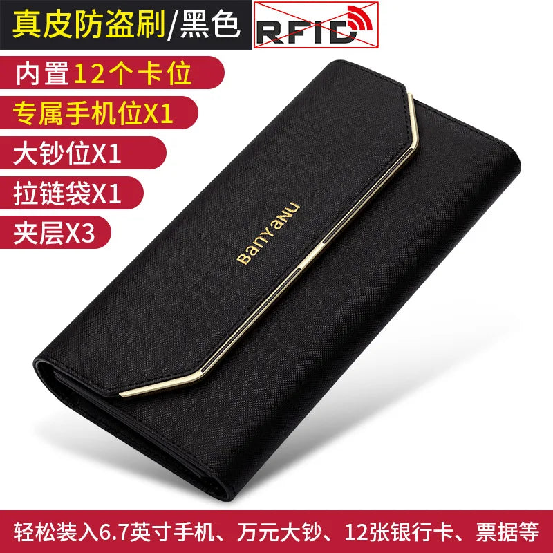 April New Women's Wallet Long Multiple Card Position Ladies Handbag Simple Fashion Genuine Leather Women's Bags Thin BYN-1655