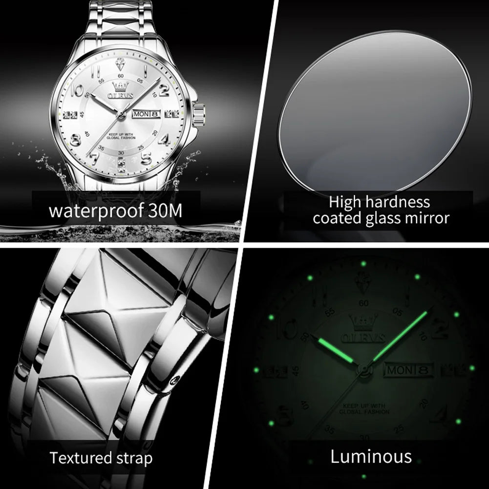 OLEVS 2910 New Luxury Quartz Watch 40mm Diamond Number Dial Men's Watches Waterproof Luminous Calendar Man Smartwatches