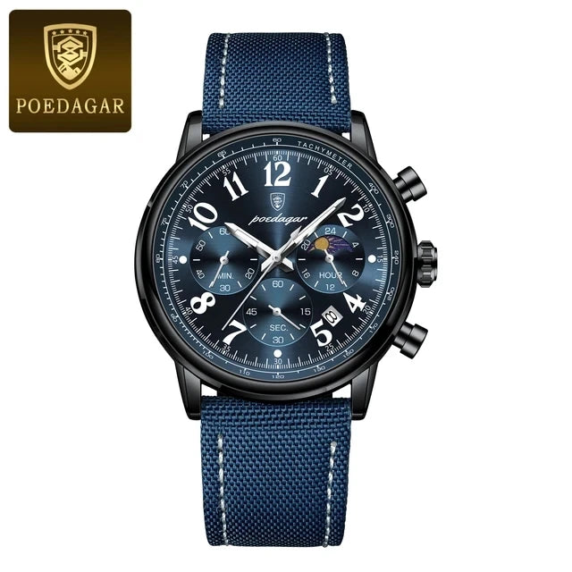2026 New POEDAGAR 808 Luxury Men Clock Waterproof Luminous Chronograph Men's Watches Quartz Nylon Leather Sports Watches for Men