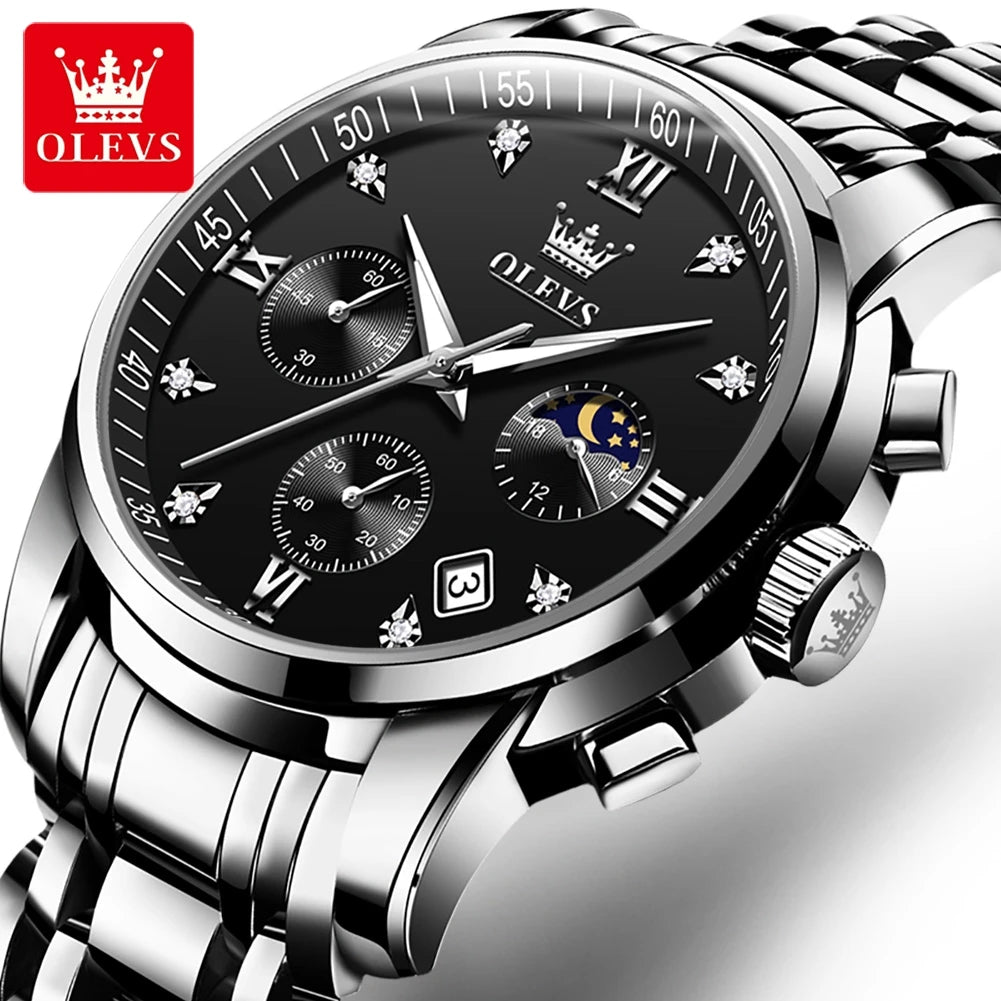 HYX Latest OLEVS 2858 Real Fashion Business Sports Style Timing Men's Watches Quartz Stainless Steel Waterproof Watch