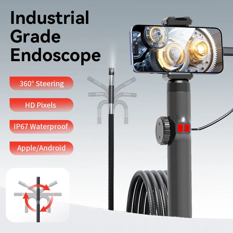 New J108 Two Ways Steering Endoscope 6mm 1m 1440P Full hd Endoscope Camera for Home Sewer Inspection Sewer Camera Home Security
