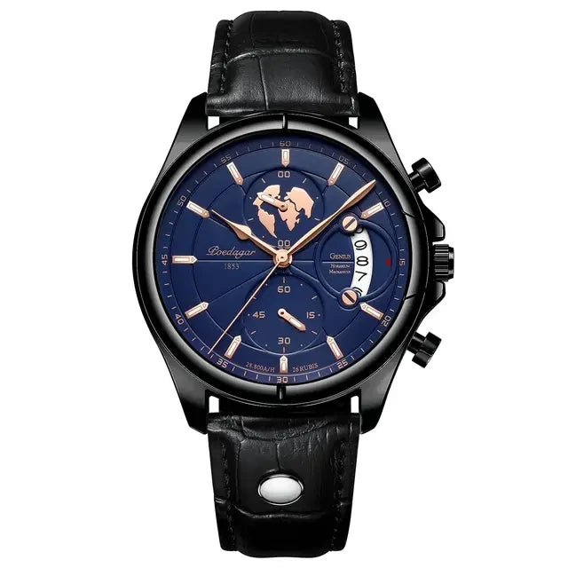 POEDAGAR Luxury Casual Sport Watch for Men Creative Chronograph Leather Strap Date Waterproof Men's Watches Relogio 989 Montre