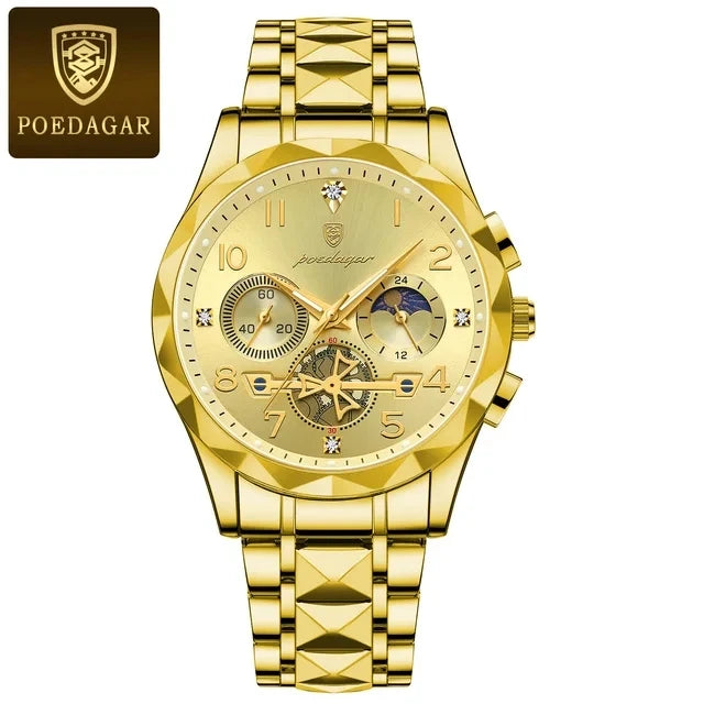 POEDAGAR 972 New Sports Watch Men Stainless Steel Man Quartz Wristwatch Waterproof Luminous Chronograph Men's Watches