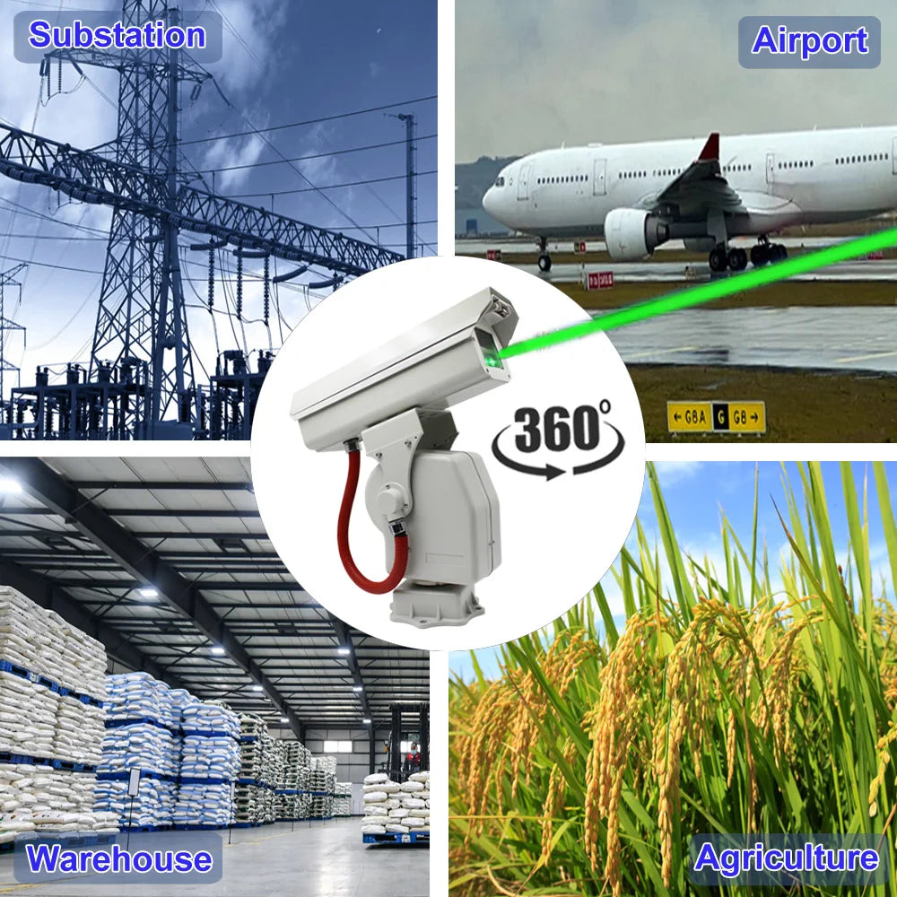 1000mw Green Laser Bird Repellent Device 360 Degree Automatic Smart Bird Control for Outdoor Farm Orchard Airport Pest Control
