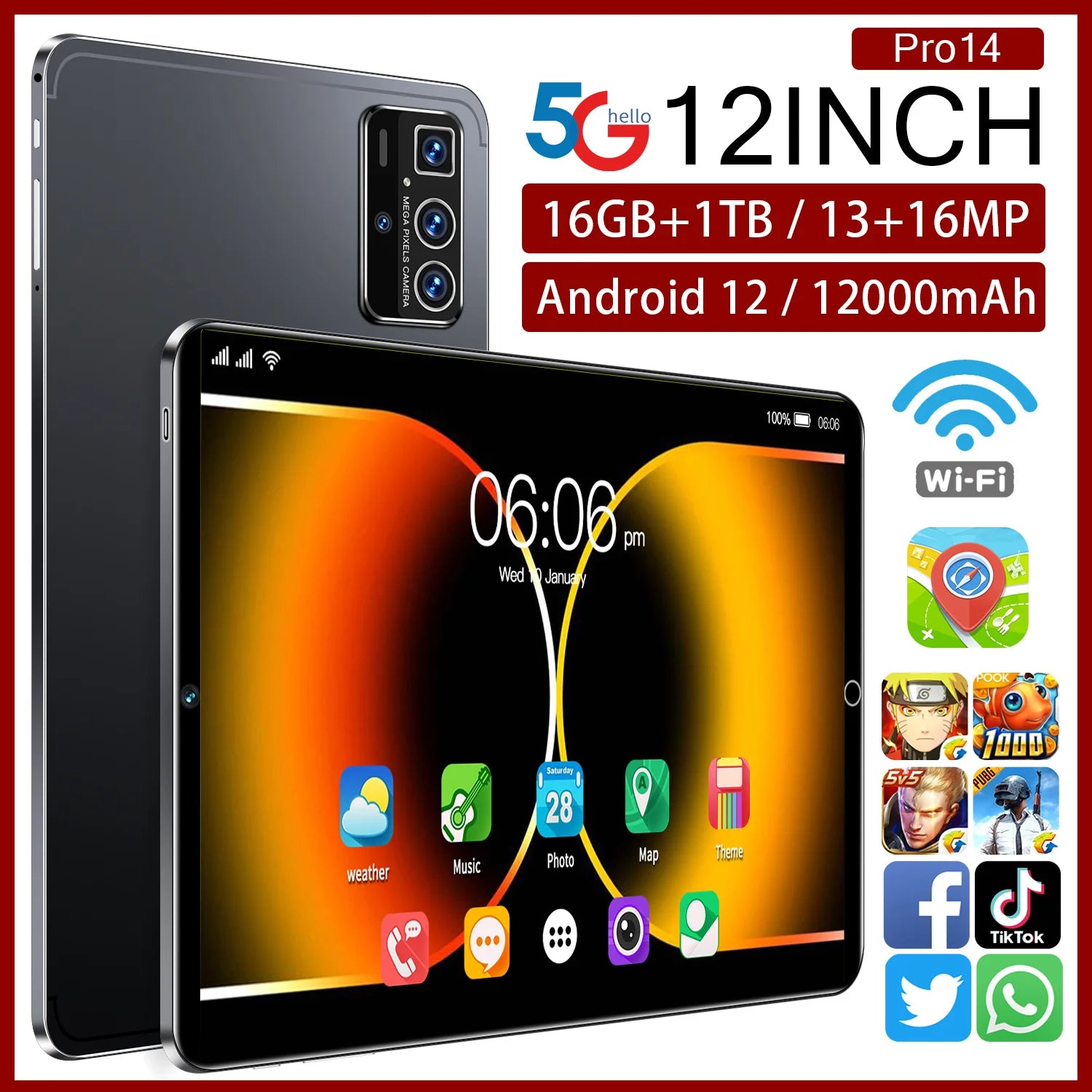 Pro 14 Branded 10.1 Inch Dual SIM Android Tablet 16GB+1TB Educational and Includes Phone Call Feature