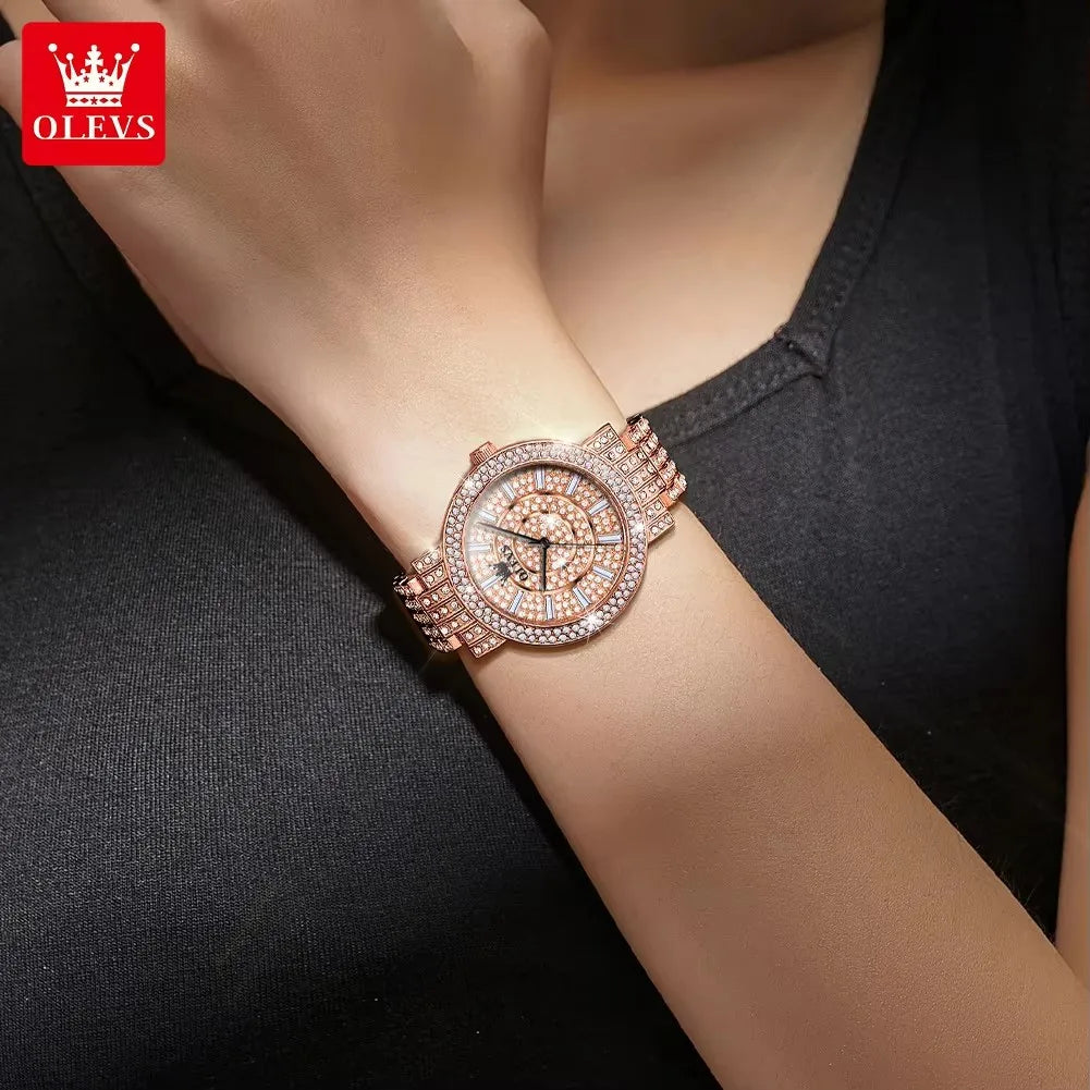OLEVS 9904 2024 New Women's Watches Diamond Watch for Ladies Waterproof Stainless Steel Original Quartz Wristwatch