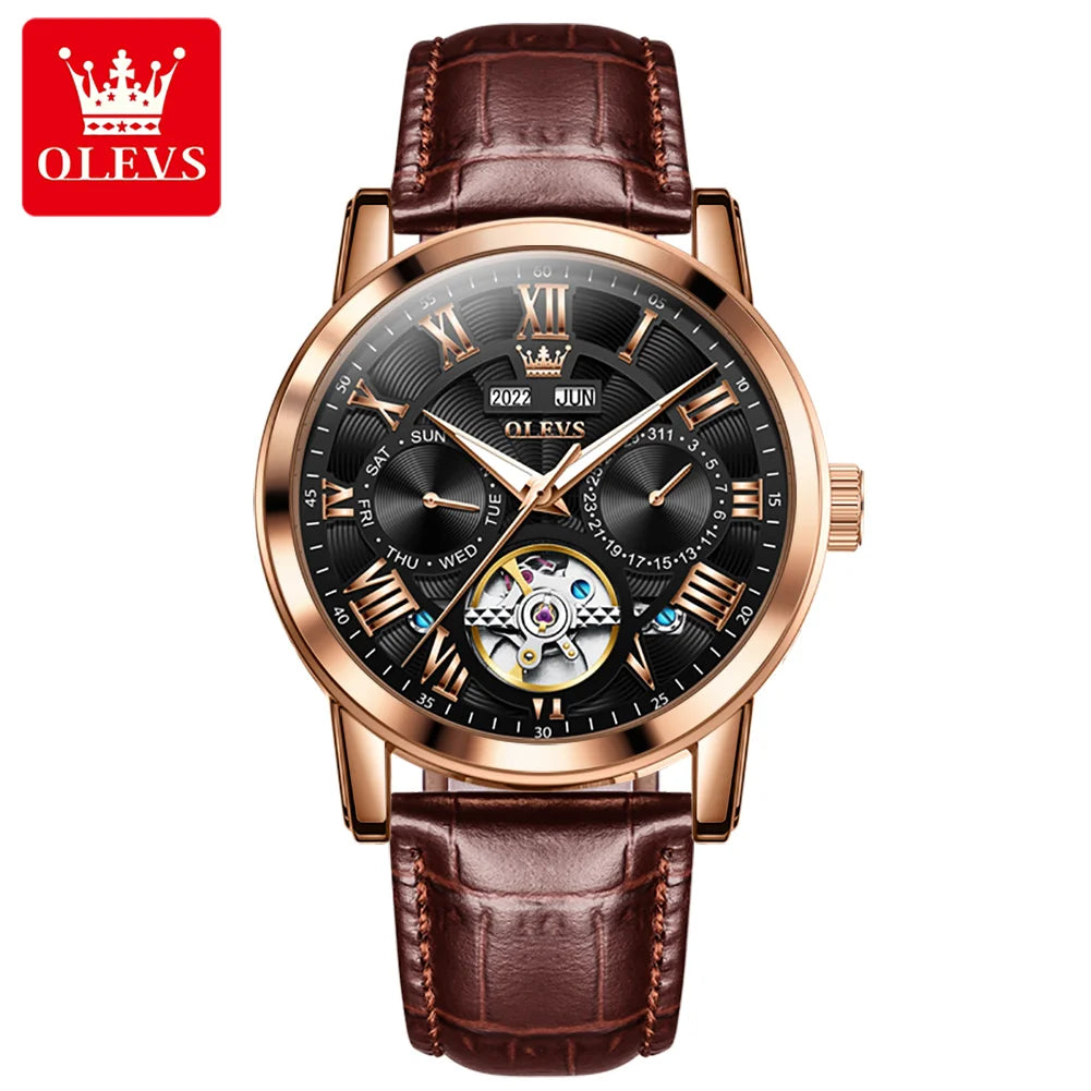 OLEVS 6668 Men's Watches Mirror Original Mechanical Watch for Man Waterproof Luminous Wristwatch Male Date Hours