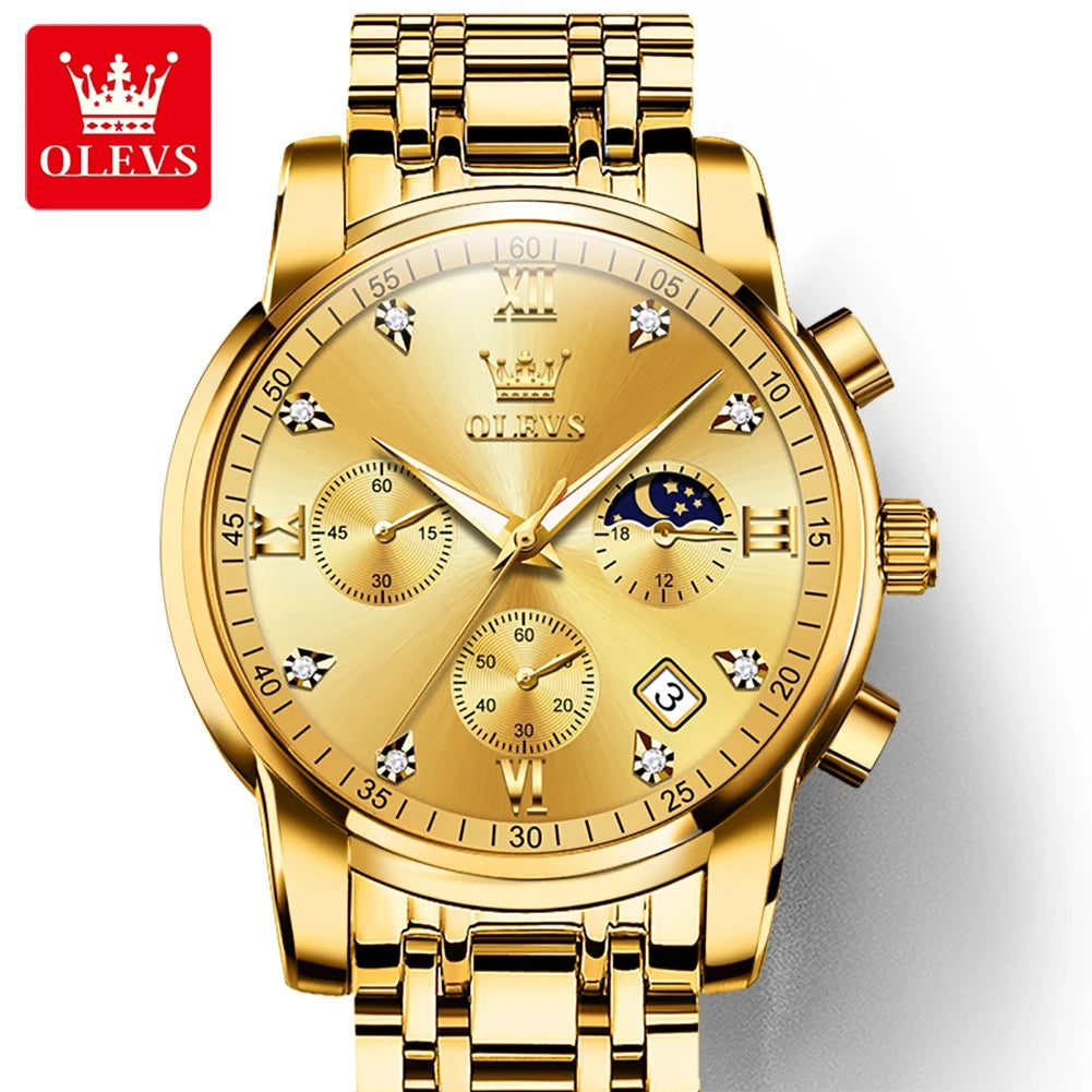 HYX Latest OLEVS 2858 Real Fashion Business Sports Style Timing Men's Watches Quartz Stainless Steel Waterproof Watch