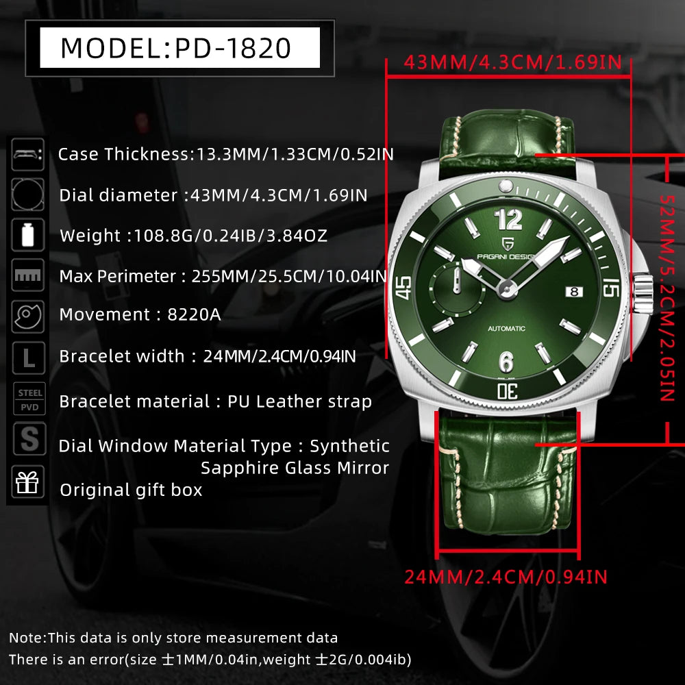 PAGANI DESIGN Men's Watches Automatic Watch for Men 316L Stainless Steel Mechanical Wristwatch Men 2025 New Waterproof Watch Men