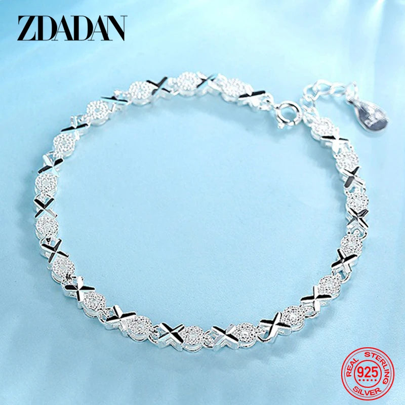 ZDADAN 925 Sterling Silver Bracelet Chain For Women Fashion Wedding Jewelry Gift